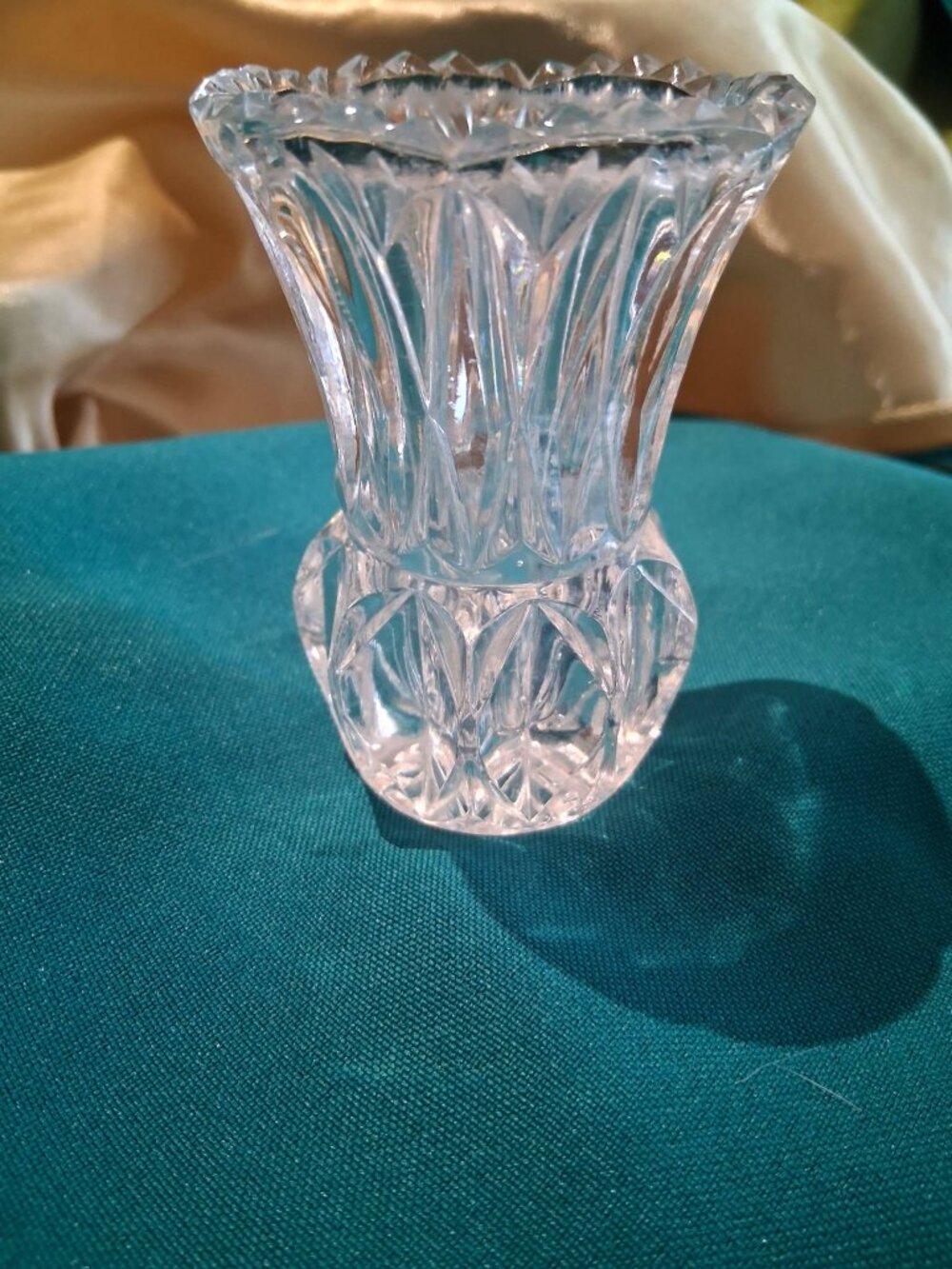 Vintage Cut Crystal Miniature Vase Toothpick Holder Sparkly Diamond Cut Glass